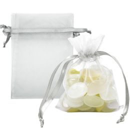 24 Bulk 4x5-inch/5ct Organza Pouche Silver