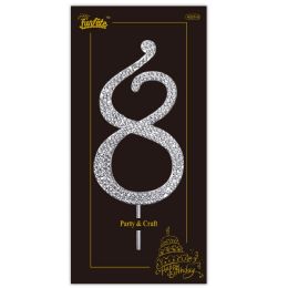 24 Bulk Rhinestone Cake Topper #8 W/stick 2x4-inch Silver