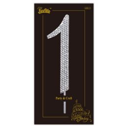 24 Bulk Rhinestone Cake Topper #1 W/stick 2x4-inch Silver