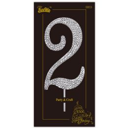 24 Bulk Rhinestone Cake Topper #2 W/stick 2x4-inch Silver