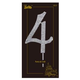 24 Bulk Rhinestone Cake Topper #4 W/stick 2x4-inch Silver