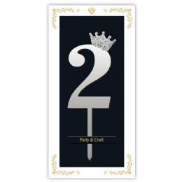 24 Bulk B'day Cake Topper #2 Silver 4x3x7-inch