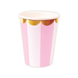 24 Bulk 9oz/10ct Pp Cup BB-Pink Gold Rimmed