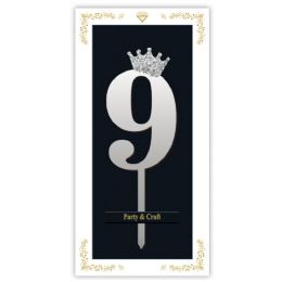 24 Bulk B'day Cake Topper #9 Silver 4x3x7-inch