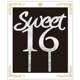 24 Bulk 6.3-inch cake Topper Silver "sweet 16"