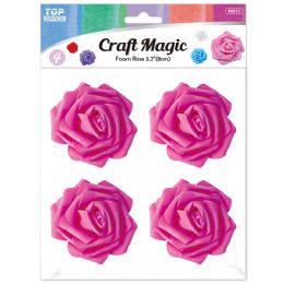 288 Bulk 3.2" 4-Piece foam rose Hot Pink