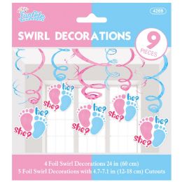 24 Bulk 9pc Gender Reveal Swirl Hanging Deco.