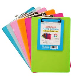 48 Bulk Plastic Clipboard Assorted Color With Low Profile Clip