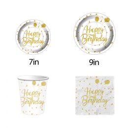 144 Bulk Paper Tableware Set W/gd Trim 7"/9" Plate Cup Napkin 144s