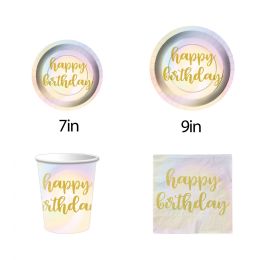 144 Bulk Paper Tableware Set W/gd Trim 7"/9" Plate Cup Napkin 144s