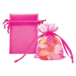 24 Bulk 5x7-inch/4ct Organza Pouche Hot Pink