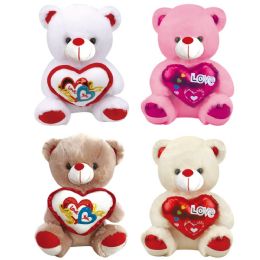 48 Bulk 12" Bear W/heart 4-Dsgn 48s Ivory L.coffee Beige