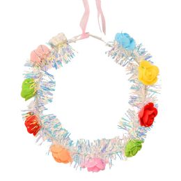 48 Bulk Led Flower Headband With Tinsel 19cm