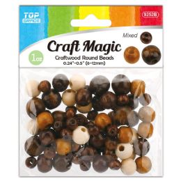 24 Bulk Round Wood Beads 30g 6-12mm Astd Clr
