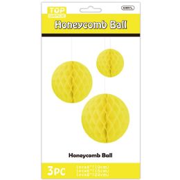 24 Bulk 3pc Honeycomb Ball 4-inch/6-inch/8-inch Yellow