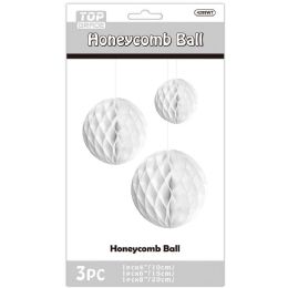 24 Bulk 3pc Honeycomb Ball 4-inch/6-inch/8-inch White