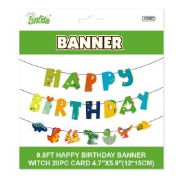 24 Bulk B'day Banner Dinosaur 12*15cm