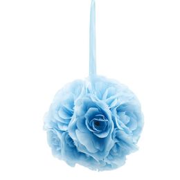 12 Bulk #90099lb 10-inch Silk Pom Flower Baby Blue