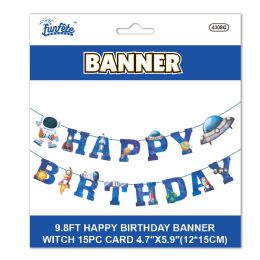 24 Bulk B'day Banner Astronaut 12*15cm