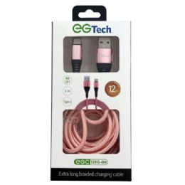 24 Bulk Eg Tech 2.1a Braided 12 Foot Usb Type Cable In Pink
