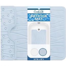 6 Bulk Comfi Life Heavy Duty 16" X 35" Bath Tub Mat With Suction Cups In Blue Wave