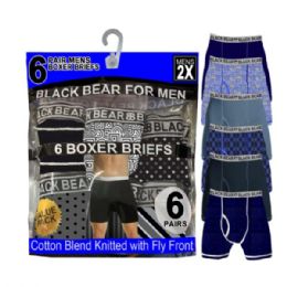 4 Bulk Black Bear For Men 6 Pack Cotton Blend Knitted With Fly Front Boxer Briefs In Xxl
