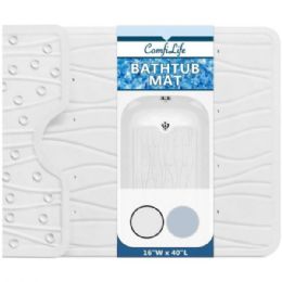6 Bulk Comfi Life Heavy Duty 16" X 35" Bath Tub Mat With Suction Cups In Cream Wave