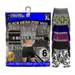 4 Bulk Black Bear For Men 6 Pack Cotton Blend Knitted With Fly Front Boxer Briefs In xl