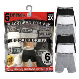 4 Bulk Black Bear For Men 6 Pack Cotton Blend Knitted Boxer Briefs In Xxl