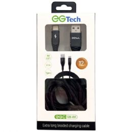 12 Bulk Eg Tech 2.1a Braided 12 Foot Usb Type C Cable In Black