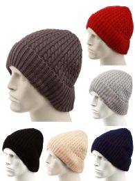 36 Bulk Fleece Lined Knitted Beanie Hat