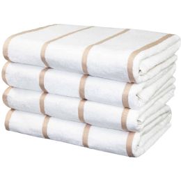12 Bulk Las Rayas Horizontal Stripe Beach Towel Beige