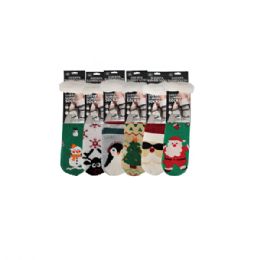 72 Bulk Christmas Sherpa Socks 6 Asst Style