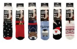 72 Bulk Christmas Sherpa Socks