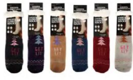 72 Bulk Christmas Tree Sherpa Socks