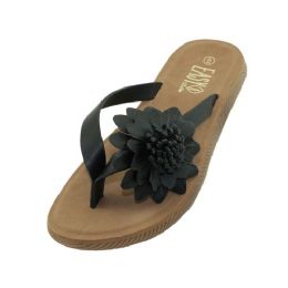 24 Bulk Women's Silk Flower Upper Soft Sandals Black 5-10