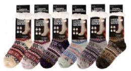 72 Bulk Zigzag Design Men's Sherpa Socks Assorted Dark Colors