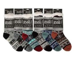 72 Bulk Snow Flake Men's Sherpa Socks Assorted Dark Colors