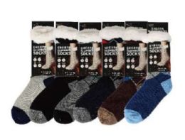 72 Bulk Men's Sherpa Socks Assorted Dark Colors
