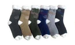 72 Bulk Men's AntI-Skid Soles Sherpa Socks Assorted Colors