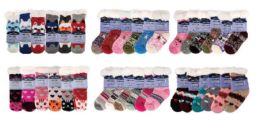 72 Bulk Kid's Assorted Ultra Soft SherpA-Cuffed Bed Socks