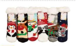 72 Bulk Kid's Holiday Animal Sherpa Socks