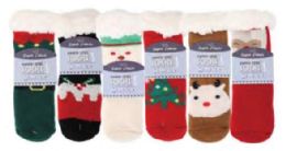 72 Bulk Kid's Christmas Tree And Santa Sherpa Socks