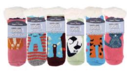 72 Bulk Kid's Sports & Animal Designs Sherpa Socks