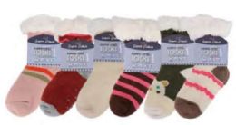 72 Bulk Kid's Muted Stripes & Solid Knits Sherpa Socks