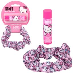 144 Bulk Hello Kitty Hair Scrunchy And Lip Balm Set