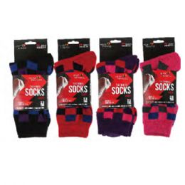 144 Bulk Women's Assorted Color Checkered Thermal Socks