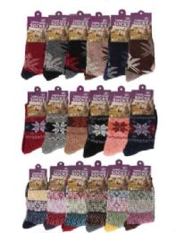 144 Bulk Women's Assorted Design Warm Lamb Wool Socks