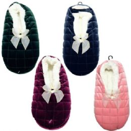 12 Bulk Fuzzy Babba 1-count Ladies Velvet Quilted Winter Closure Slipper In Assorted Colors And Sizes