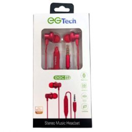 36 Bulk Eg Tech Stereo Earbuds With Mic In Red
